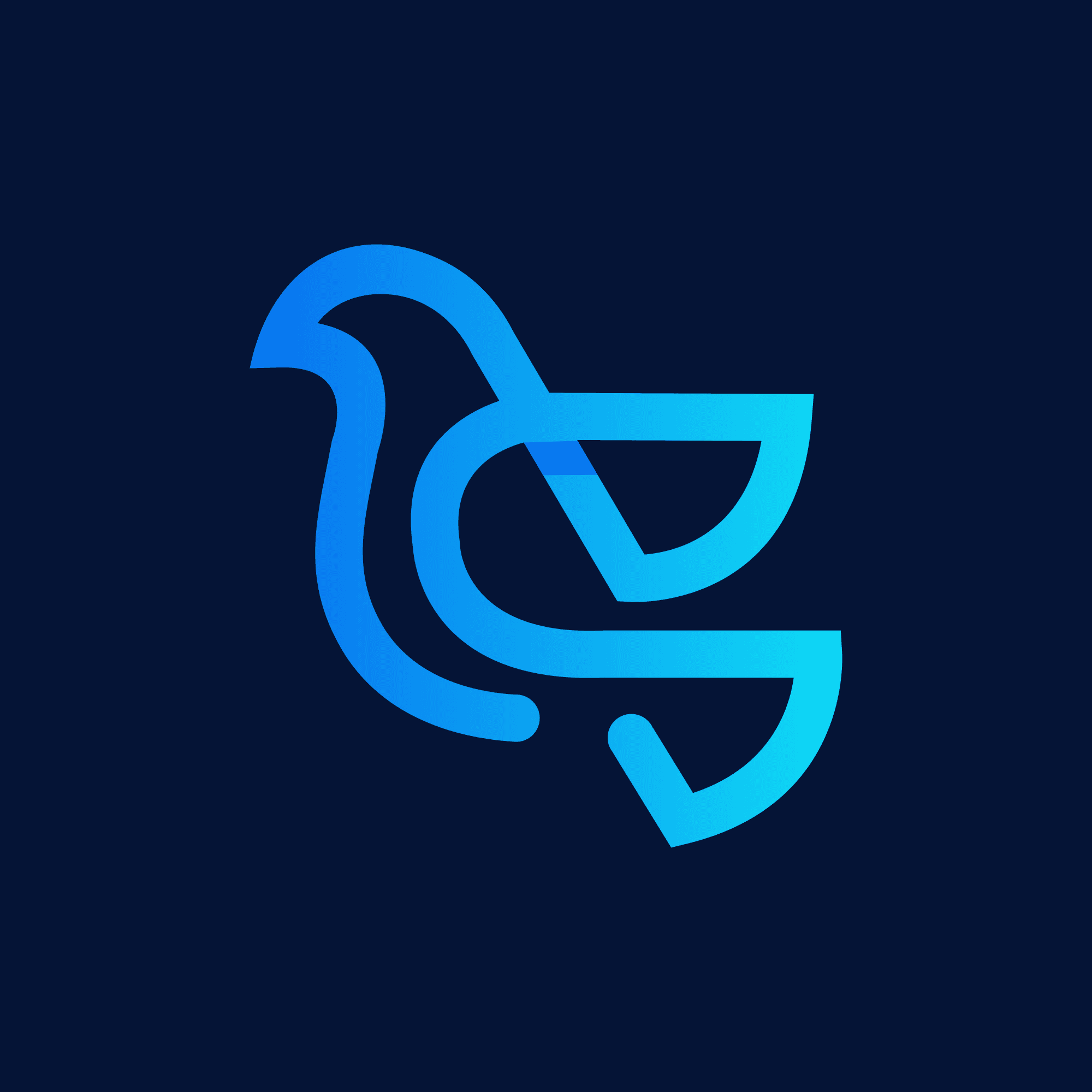 Blue stylized dove logo with geometric design on dark blue background for AI for Ministry Creativity Hub