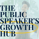 Logo featuring "THE PUBLIC SPEAKER'S GROWTH HUB" text in dark blue with a profile silhouette of a person speaking