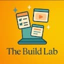 Orange logo with teal devices showing content layouts above "The Build Lab" text in dark blue serif font